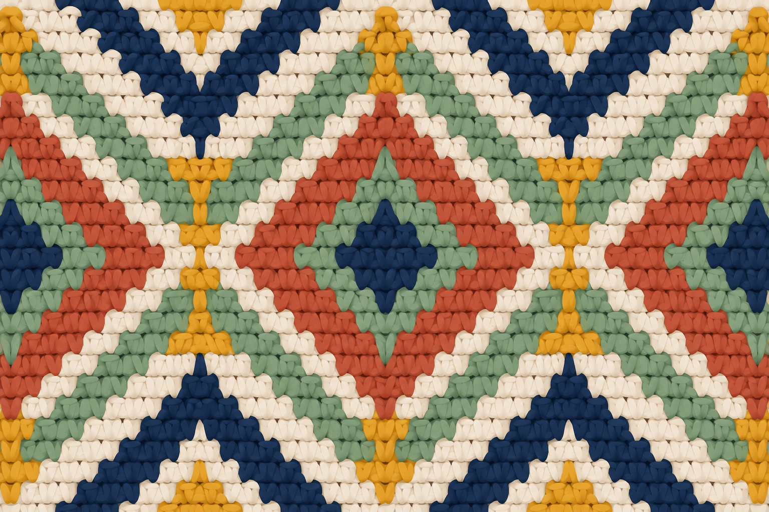 Gros plan sur une grille de crochet mosaïque colorée avec ses mailles en relief